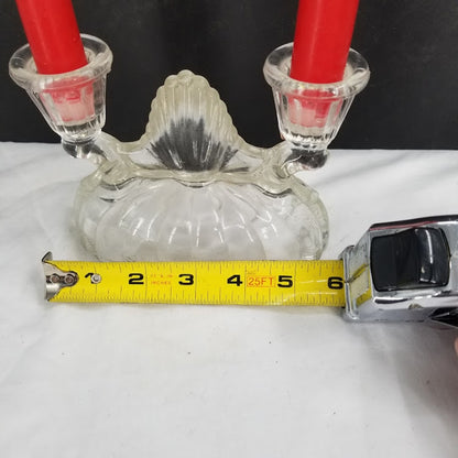 Vintage Pair Glass Double stick Candlestick Holders clear Pressed