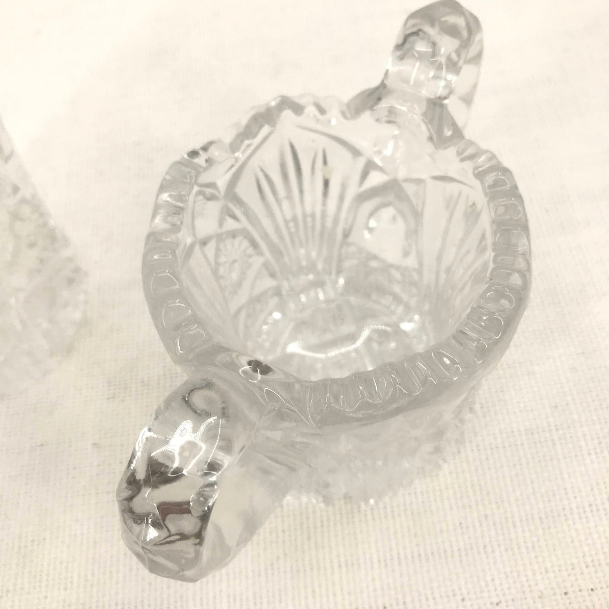 Crystal Glass Double Handle Sugar Bowl & Creamer Pressed Deep Cut Glass EAPG