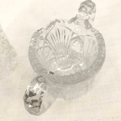Crystal Glass Double Handle Sugar Bowl & Creamer Pressed Deep Cut Glass EAPG