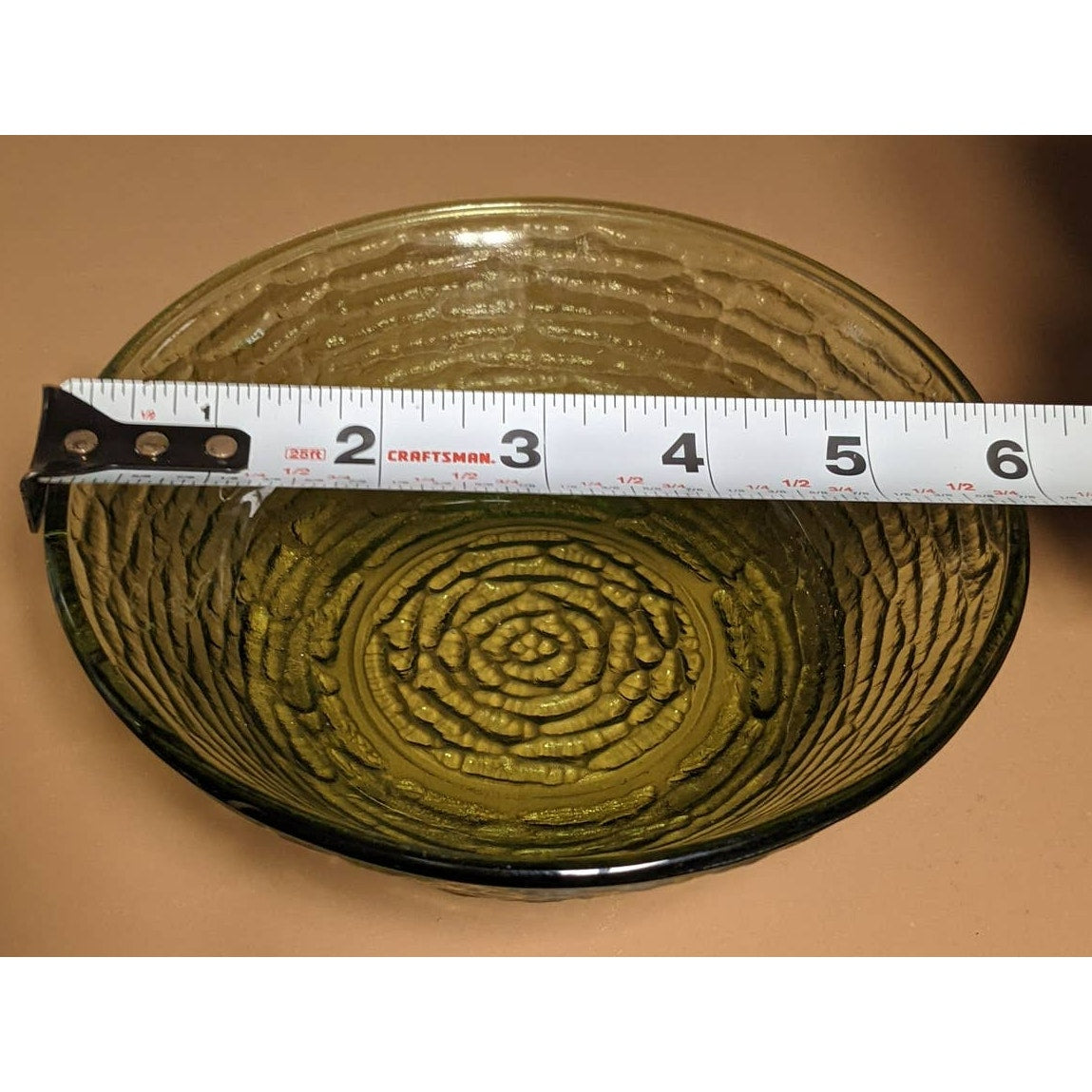 Anchor Hocking Soreno Avocado Green Pressed Glass Cereal Bowl Textured chip dip