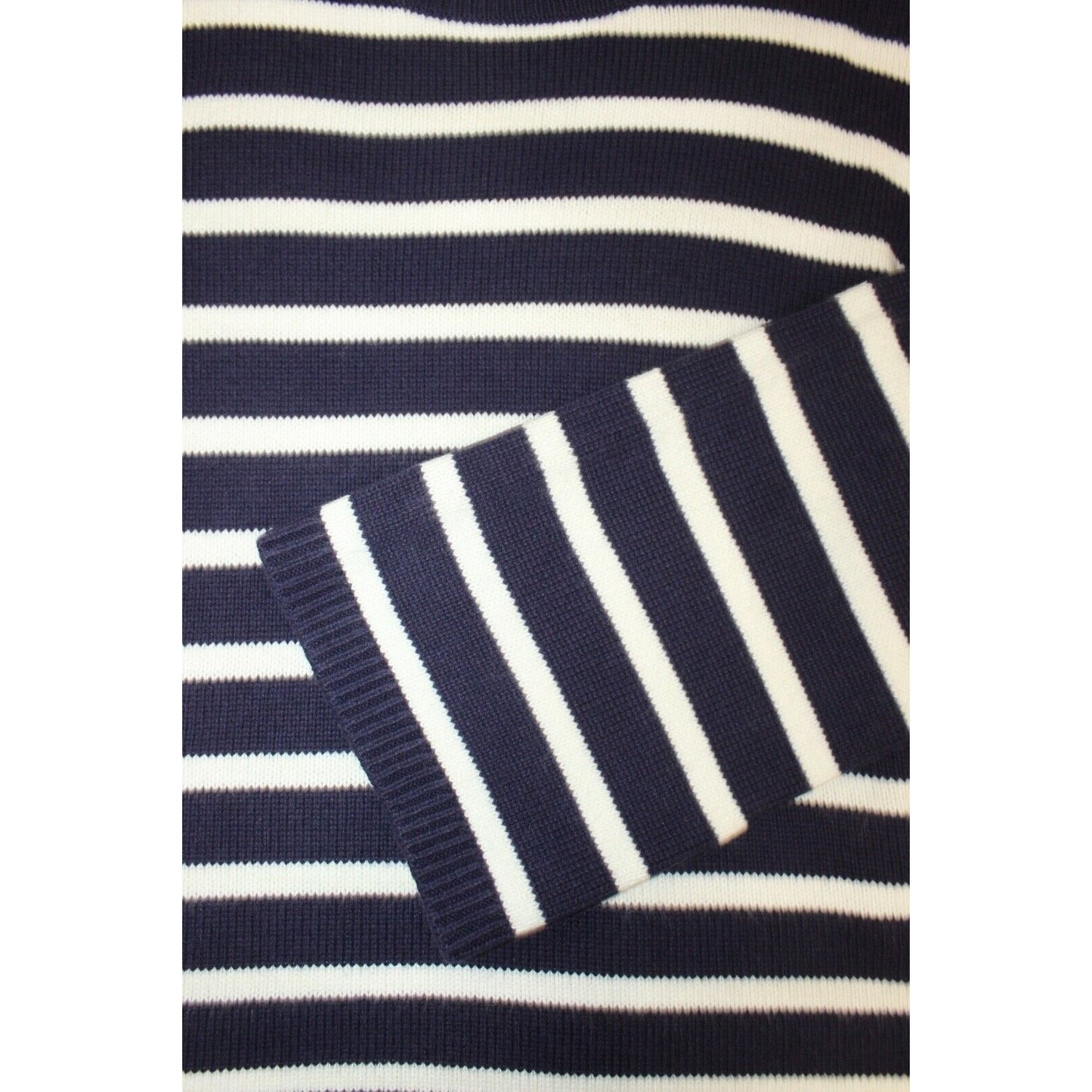 Halogen X Atlantic-Pacific Crew Sweater Sz Large Navy/White Cathy Stripes NWT