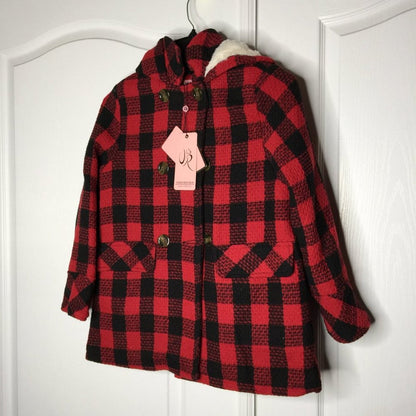 Urban Republic Double Breasted Plaid Coat Faux Fur Lined Size Large