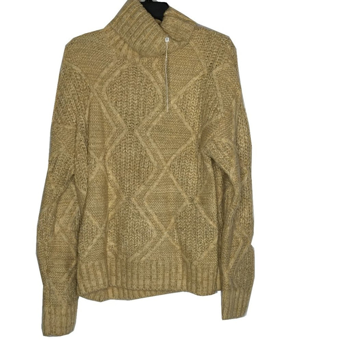 Caslon Pullover Sweater Turtle Neck Long Sleeve Ribbed Cuff Beige Small NEW KNIT