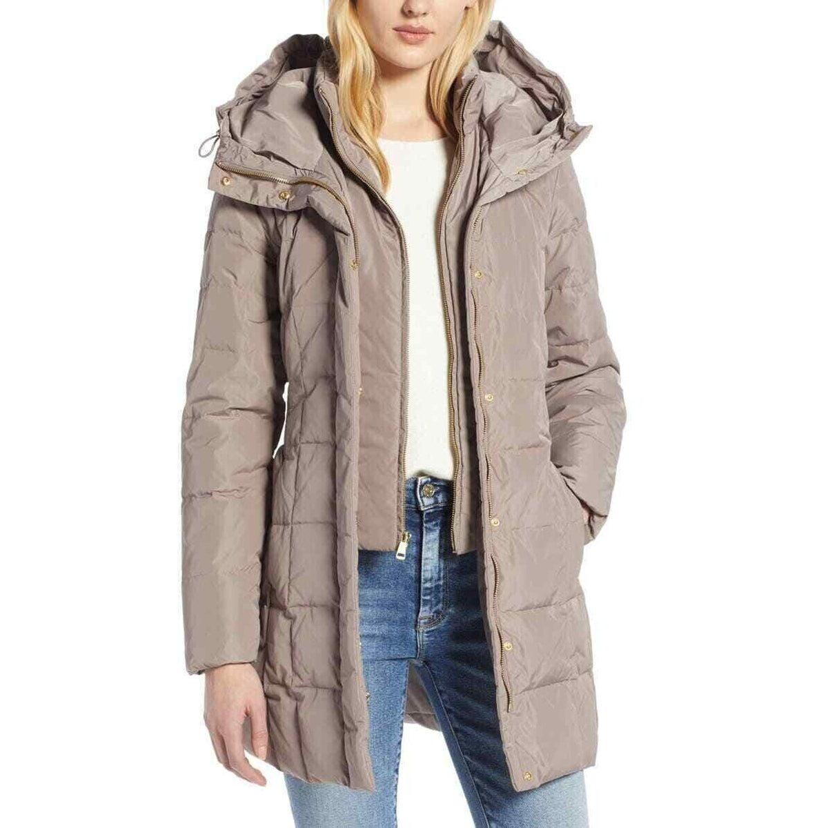 Cole Haan Signature Women's Cashew Hooded Down Feather Jacket Size Small NWT