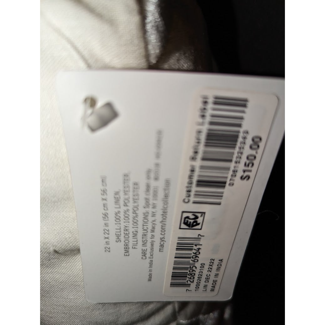Hotel Collection Geometric Embroidered 100% Linen 22" Decorative Pillow - White