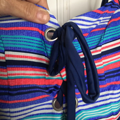 Time And Tru One Piece Swimsuit Lace Up Front Multi-Color Striped Size XL