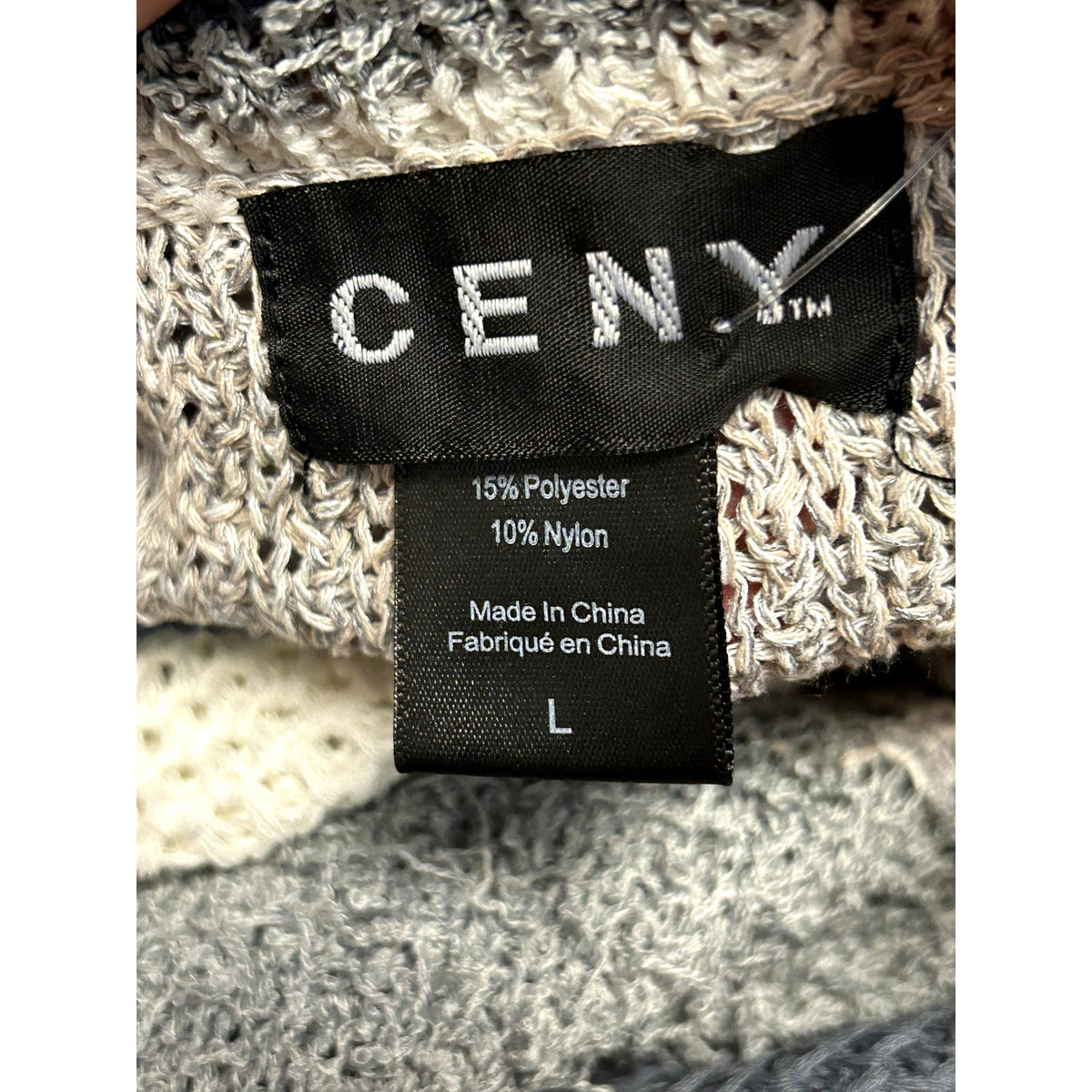 CENY NWT Oatmeal Gray Stripe Open Knit Sweater Size Large