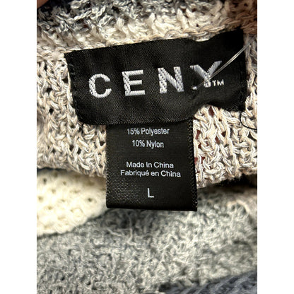 CENY NWT Oatmeal Gray Stripe Open Knit Sweater Size Large
