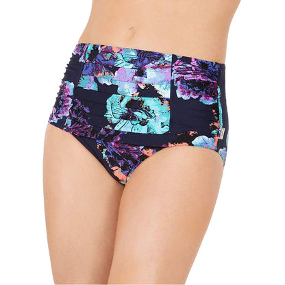 Calvin Klein Swimwear NWT Pleated High Waist Bikini Bottoms Floral Purple XXL
