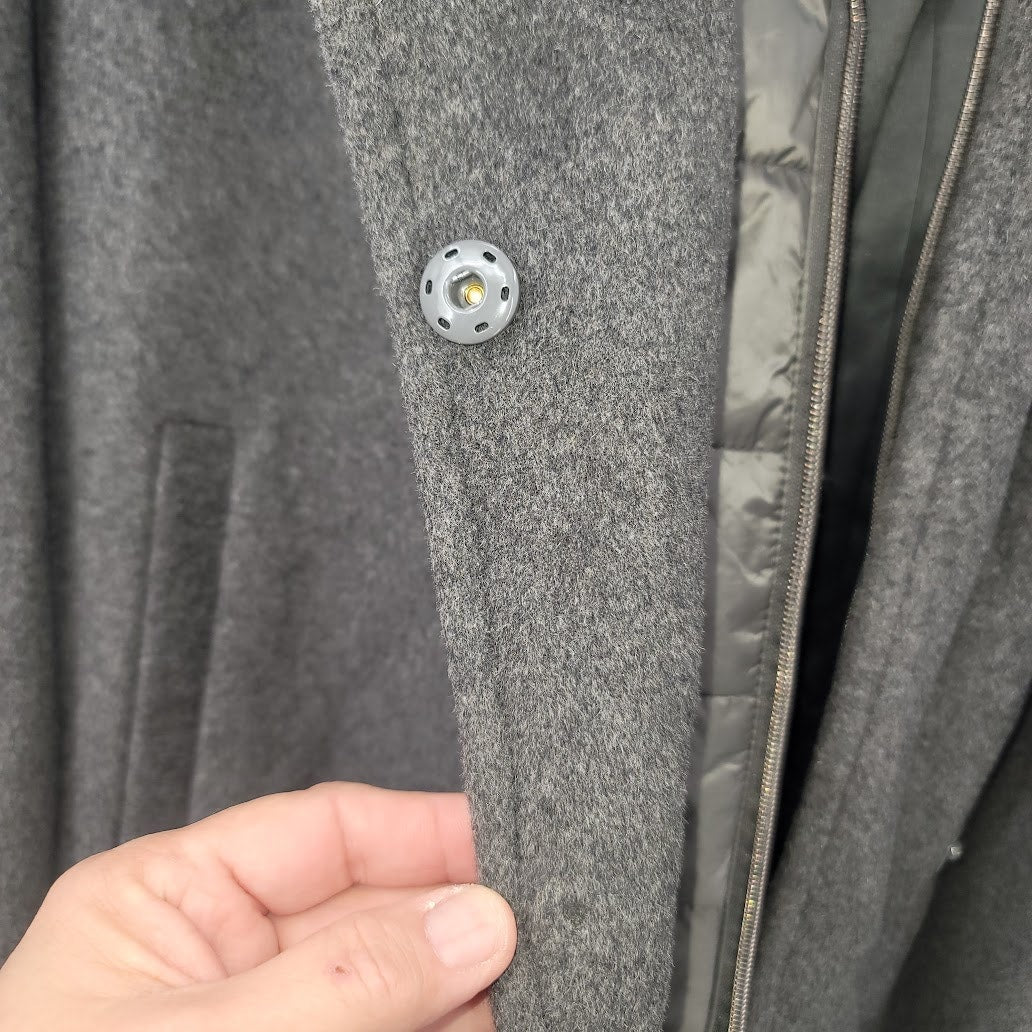 G Gallery Gray Melange Wool Coat Jacket Hooded Size Medium Lined NEW DAMAGED