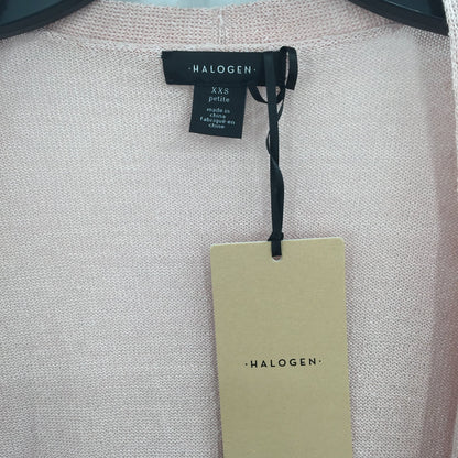 Halogen Long Ribbed Open Front Cardigan Sweater Long Sleeve Pink Smoke XX-Small Petite