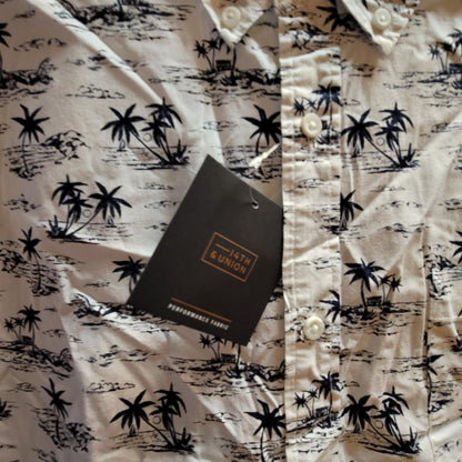 14th & Union SMALL button Down Shirt Palm Blue white short sleeve NAVY OASIS