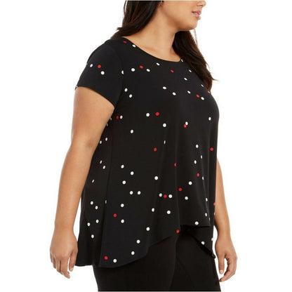 Alfani Sparse Dot Swing T-Shirt Blouse Short Sleeve Scoop Neck Black Size Small