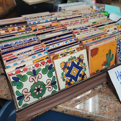 SECONDHAND SANDIES spanish Mexican handpainted Talavera Tile 4x4 Various Colors 3.00 each