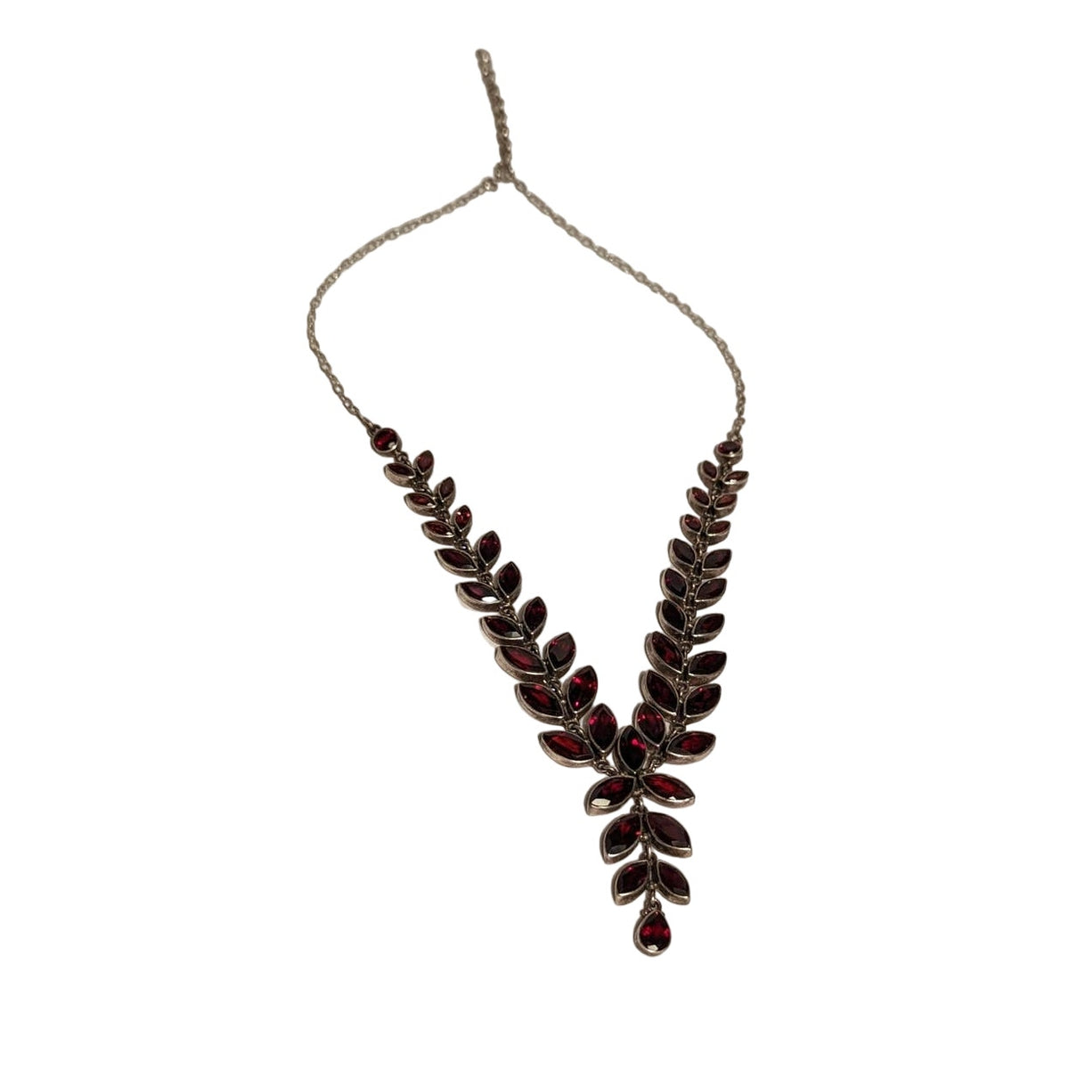 Vintage Sterling Silver Handmade Garnets Graduated Necklace Chain Bridal 10.5"