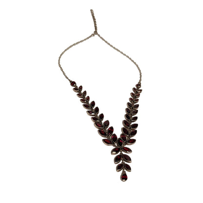 Vintage Sterling Silver Handmade Garnets Graduated Necklace Chain Bridal 10.5"