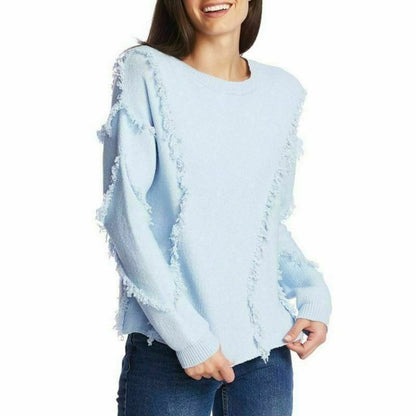 1.State Crew Neck Pullover Sweater XX-Large Blue Fringe 2XL NEW long sleeve