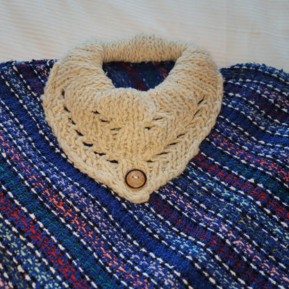 Handmade heavy poncho fringe wood button Winter One Size Multicolor Wool Cotton