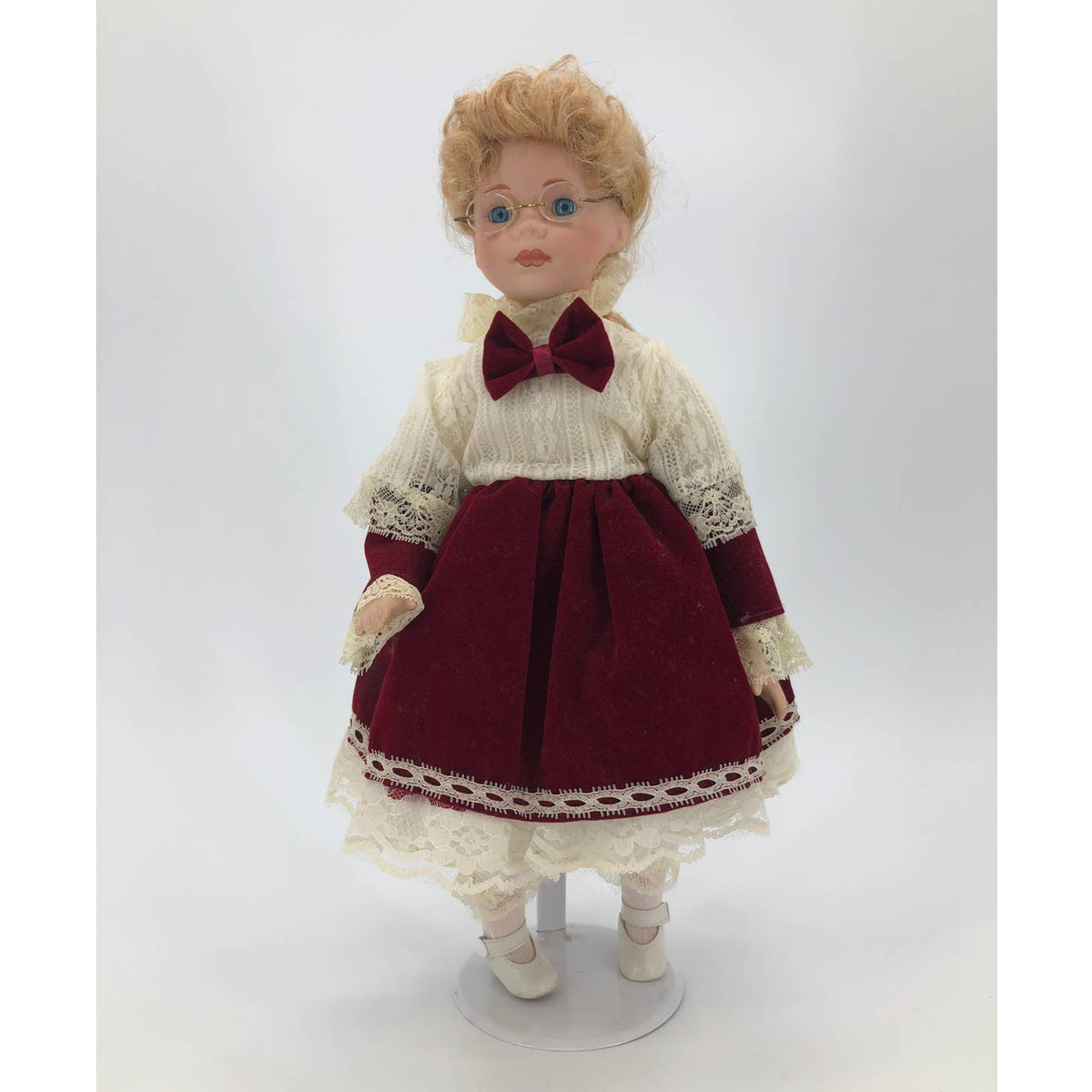 Vintage Violin Girl Doll White Petticoat Velvet Red Skirt
