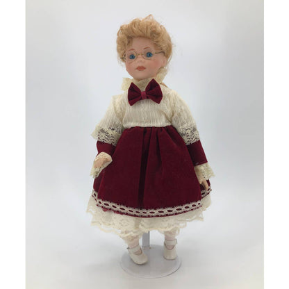 Vintage Violin Girl Doll White Petticoat Velvet Red Skirt
