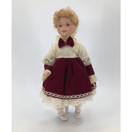 Vintage Violin Girl Doll White Petticoat Velvet Red Skirt