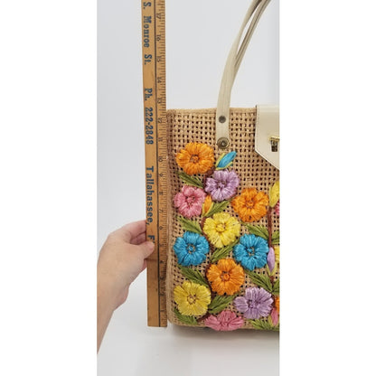 Vintage Floral Flowers Straw Hand Bag Purse Tote Phillipines