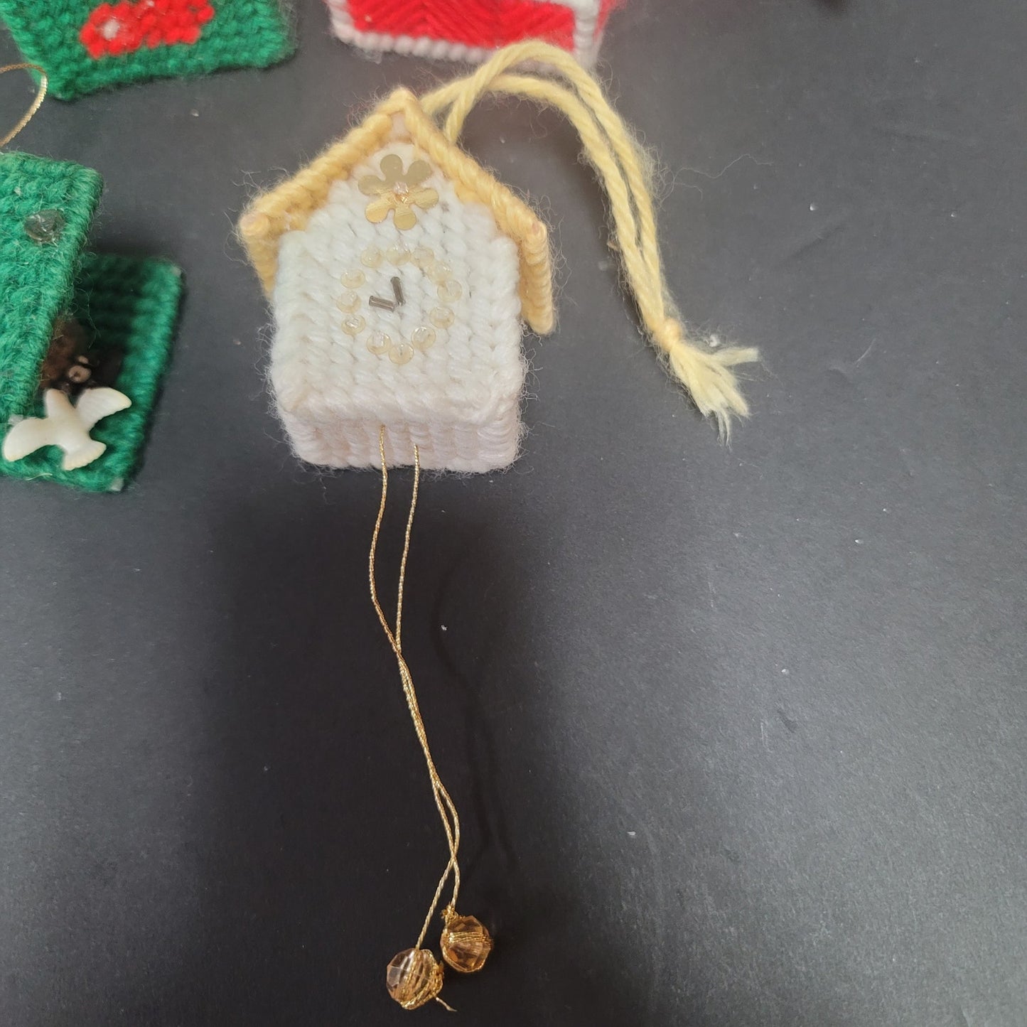Vintage Lot 7 Handmade cross-stitch Christmas ornaments Needlepoint Yarn Canvas