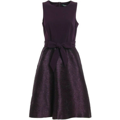 Lauren Ralph Lauren Bow Jacquard Dress Sleeveless Scoop Neck Purple Size 4