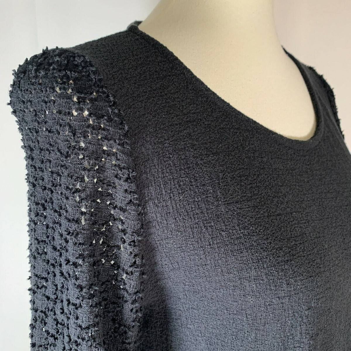 Madewell Long Crochet Textured Sleeves Cotton Knit Top Womens Small Black NWT