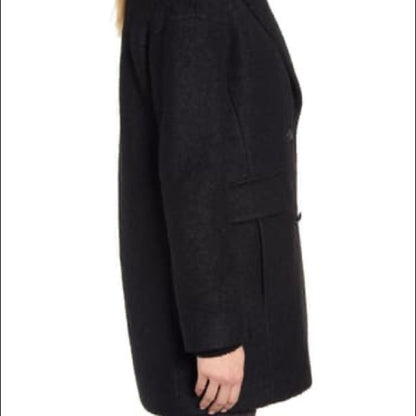 Kenneth Cole Double Breasted Rib Trim Boucle Coat WOMENS Small Jacket  Black NEW