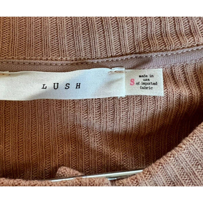 Lush Crop Top Small Cafe Creme/Peach NEW Rib Knit Buttoned Henley Long Sleeves
