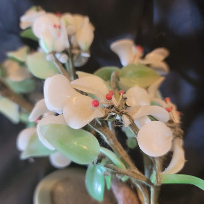 Vintage Chinese Jade-ite Dogwood Sakura Bonsai Tree Glass