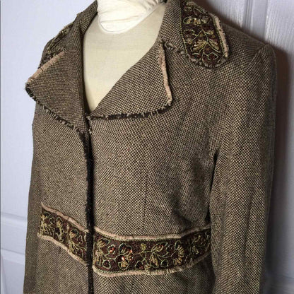 Parisian Raw edge jeweled blazer 16 Tan Bronze Vintage Collar Long Sleeve Casual