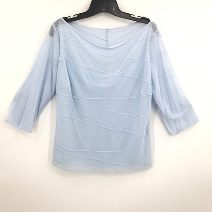 Ronen Chen 3/4 Sleeve Sheer Blouse Top Boat Neck Straight Hem Blue Size 5 US 14