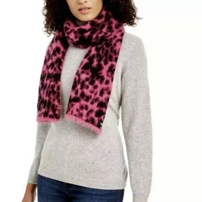 NEW DKNY Fuzzy Leopard Animal Pink Scarf Black L:63” W:12”
