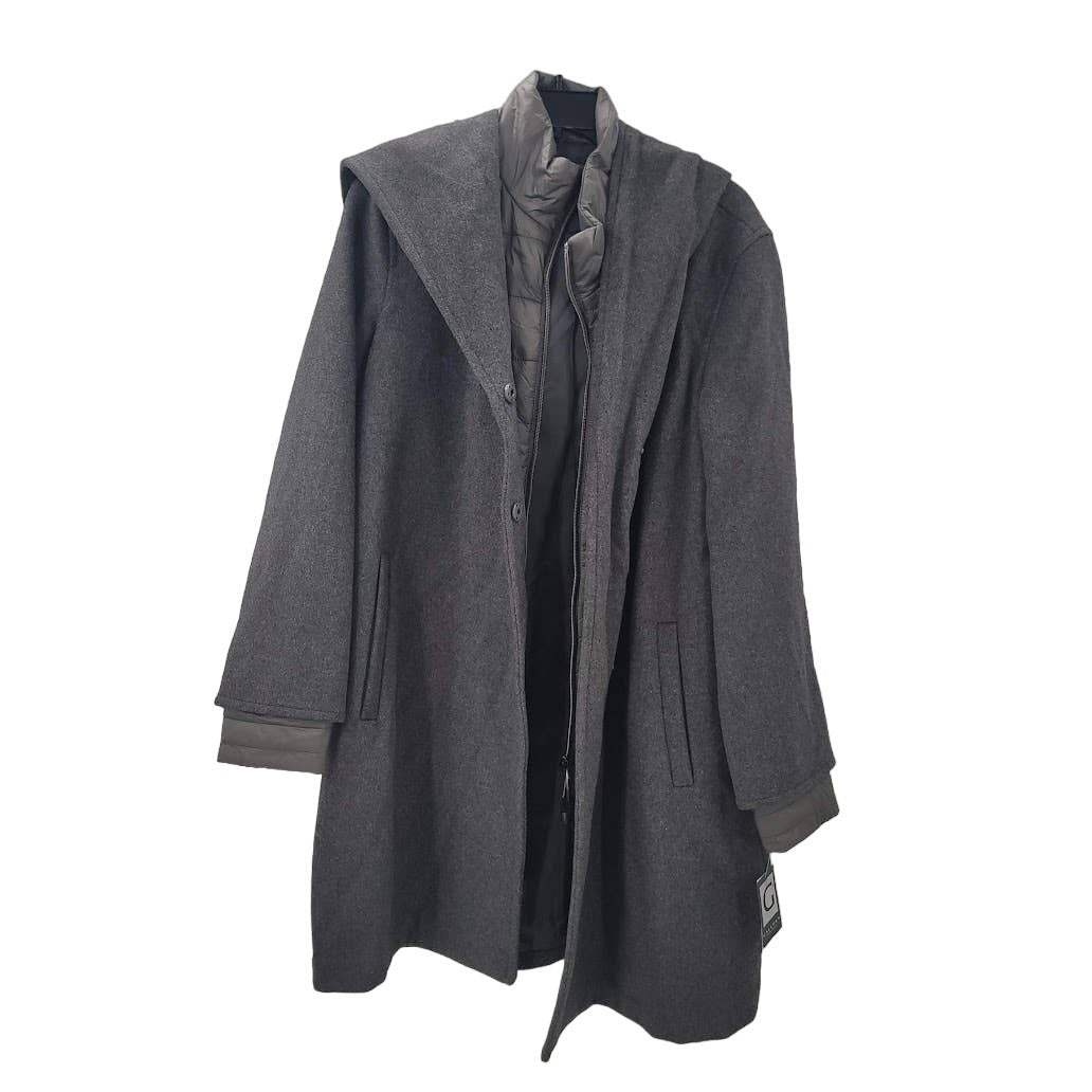 G Gallery Gray Melange Wool Coat Jacket Hooded Size Medium Lined NEW DAMAGED