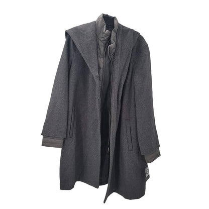 G Gallery Gray Melange Wool Coat Jacket Hooded Size Medium Lined NEW DAMAGED