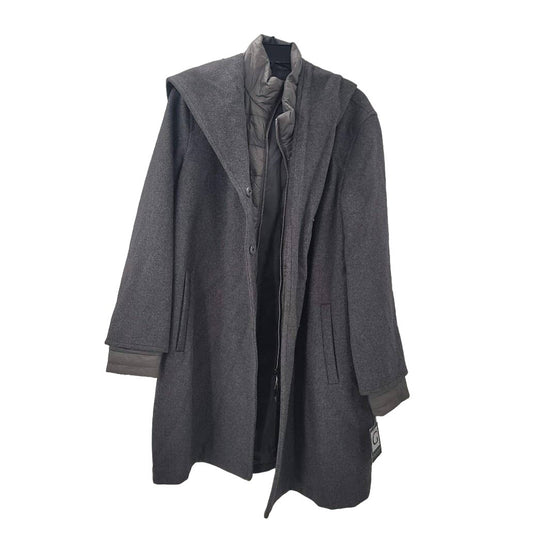 G Gallery Gray Melange Wool Coat Jacket Hooded Size Medium Lined NEW DAMAGED