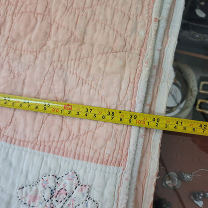Handmade Pink White Quilt Full Queen Butterfly Stitched Names Community 80x66