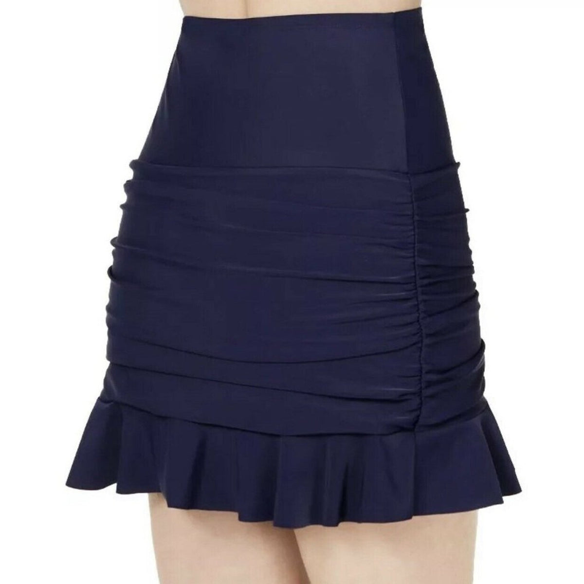 ISLAND ESCAPE BOTTOMS High Waist Ruffled Swim Skirt size 16 Navy Blue Swimwear
