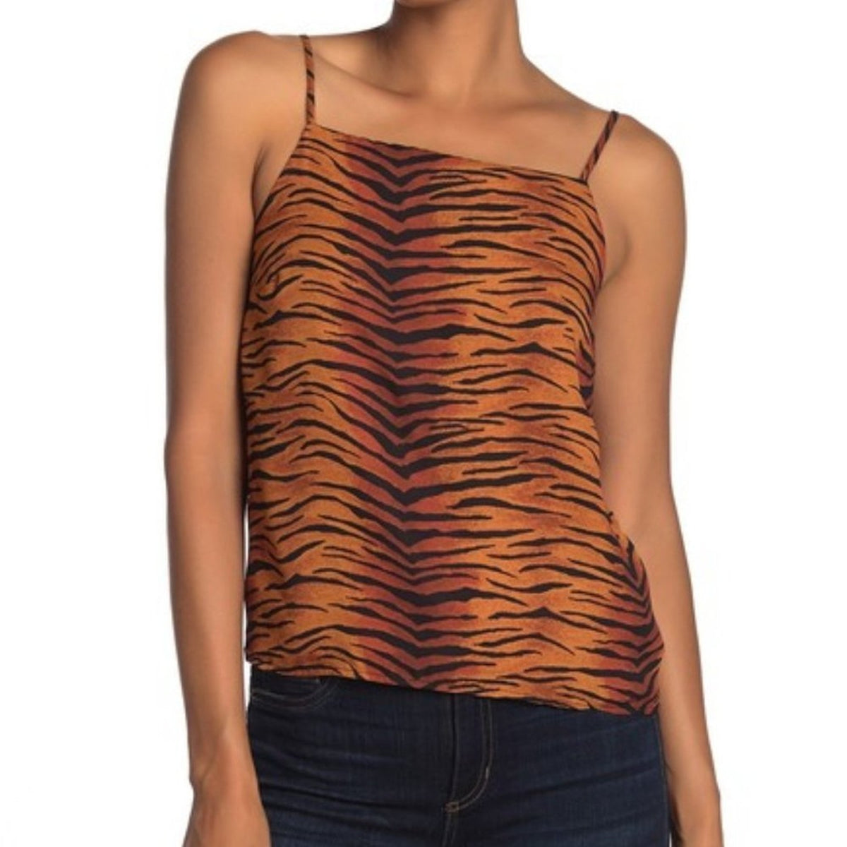 Ten Sixty Sherman Spaghetti Strap Camisole Square Neck Tiger Print Medium NEW