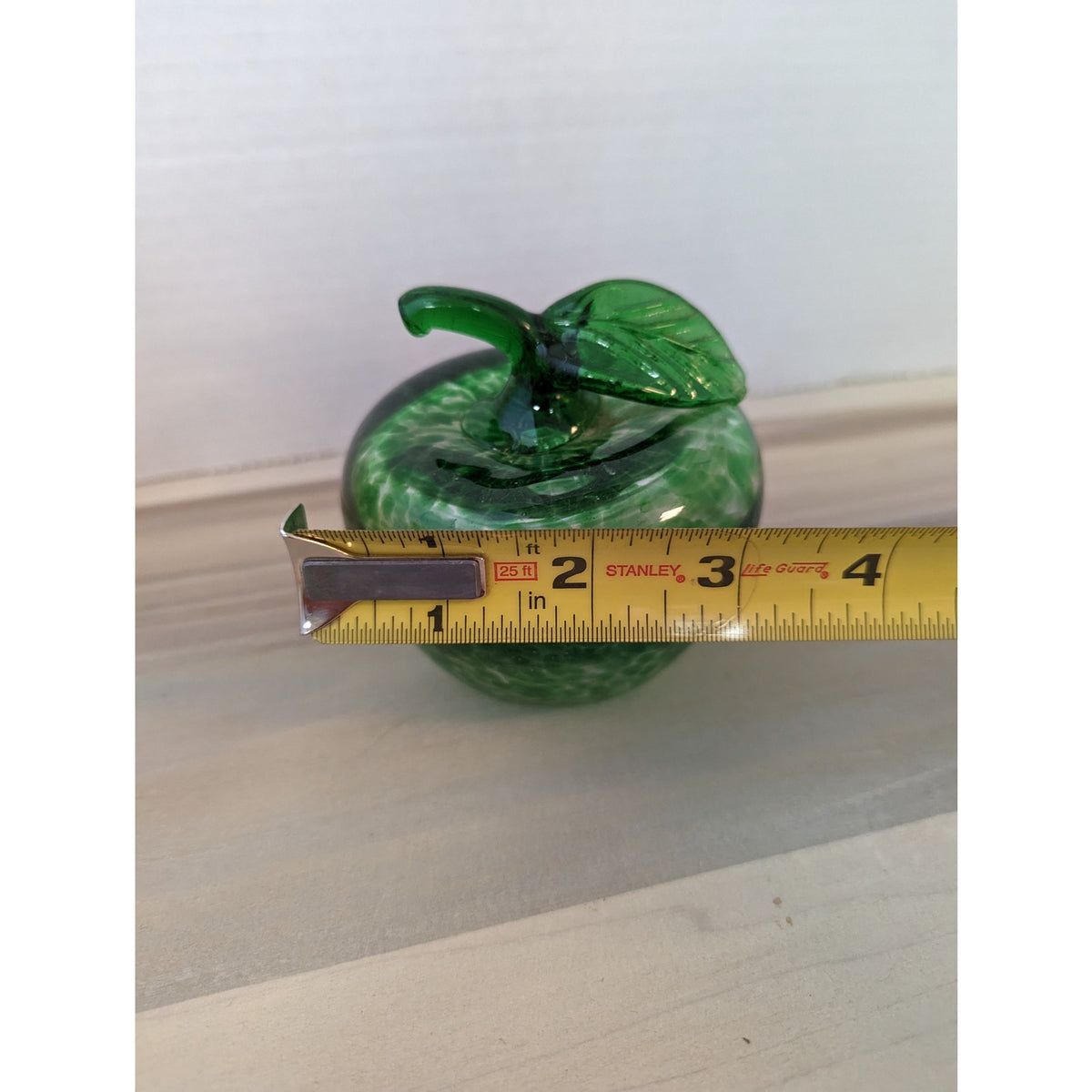 Green glass speckled apple paperweight handblown heavy office teacher school