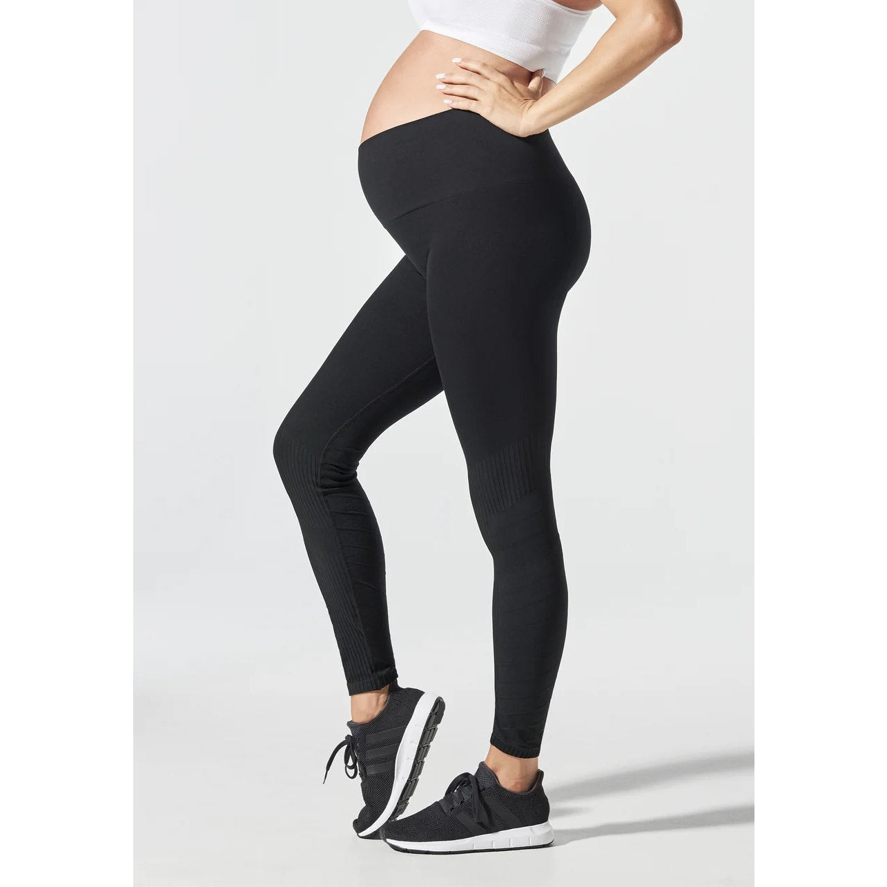 BLANQI Hipster Sport Support Contour Rib Maternity Leggings Sz Small Black NWT