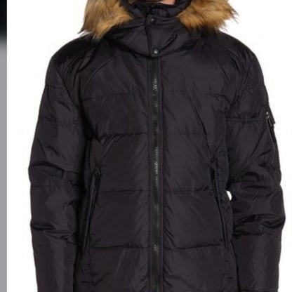Marc New York Faux Fur Hood Trim Jacket Extra Small XS Puffer Winter Coat NEW