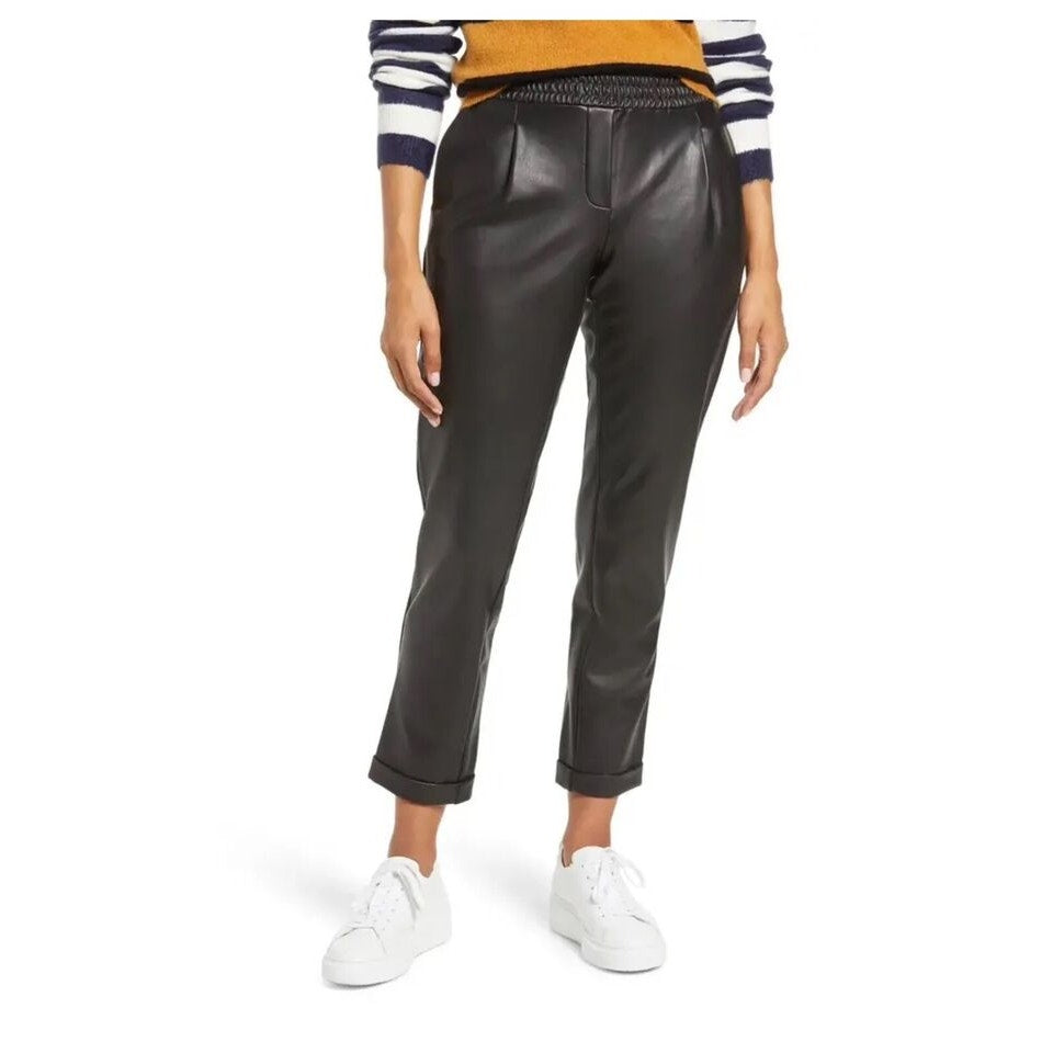 Halogen Atlantic Pacific Faux Leather Pull On Pants Sz Large in Black NWT