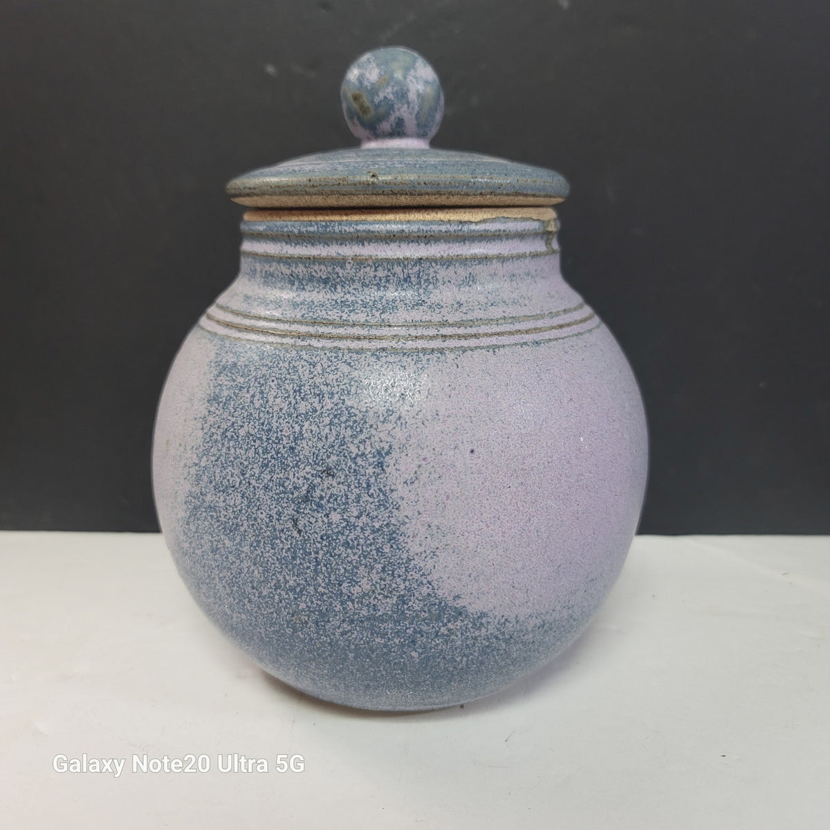 Purple ginger jar with lid studio art pottery Signed Cookie Snacks Herb Stash