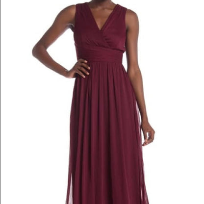 Onyx Nite Burgundy V Neck Full Maxi Dress Size 14 Formal Sleeveless Wedding