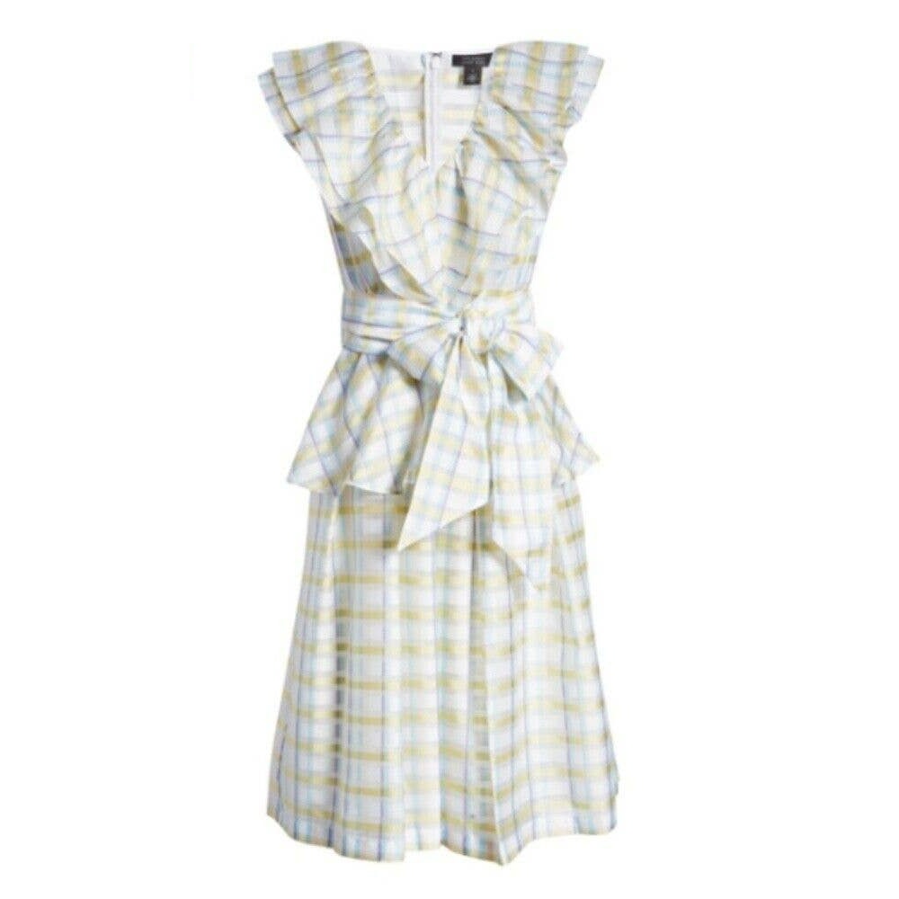 Halogen Atlantic-Pacific Organza Ruffle Dress Sz Small Pastel Plaid NWT