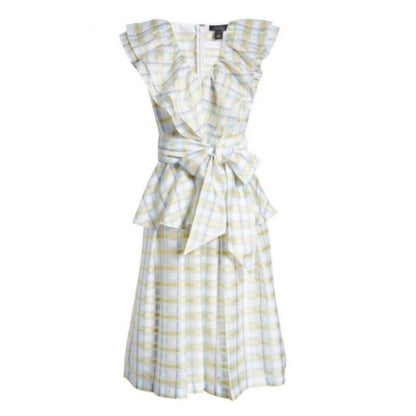 Halogen Atlantic-Pacific Organza Ruffle Dress Sz Small Pastel Plaid NWT