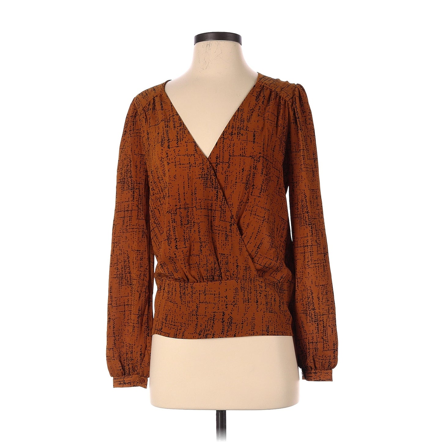 All In Favor Surplice V-neck Long Sleeve Top Size XS/Extra Small Brown Print NWT